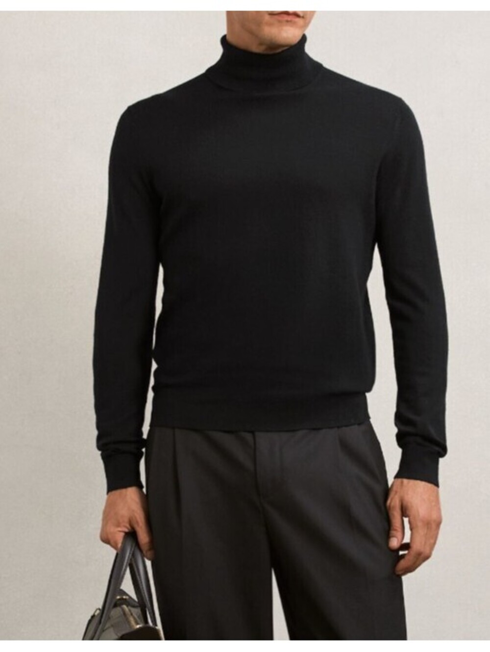 REISS mens black merino wool roll neck jumper sz L